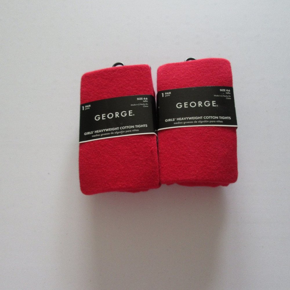 (2) George Red Heavyweight Cotton Tights  Size 4-6